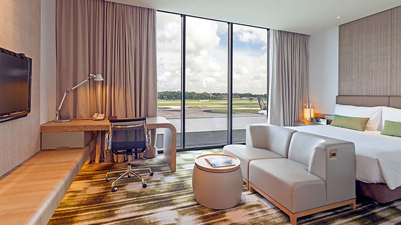 Runway-view rooms at Singapore Changi's Crowne Plaza combine luxury with the best vantage point at the airport. 