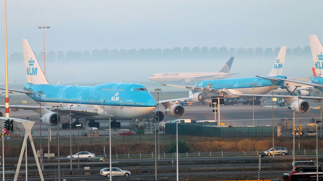 An early morning view of Amsterdam Schiphol airport from the CitizenM hotel.