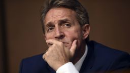 Sen. Jeff Flake (R-AZ) listens during Brett Kavanaugh's US Senate Judiciary Committee confirmation hearing to be an Associate Justice on the US Supreme Court, on Capitol Hill in Washington, DC, on September 4, 2018. (Photo by Brendan SMIALOWSKI / AFP) 