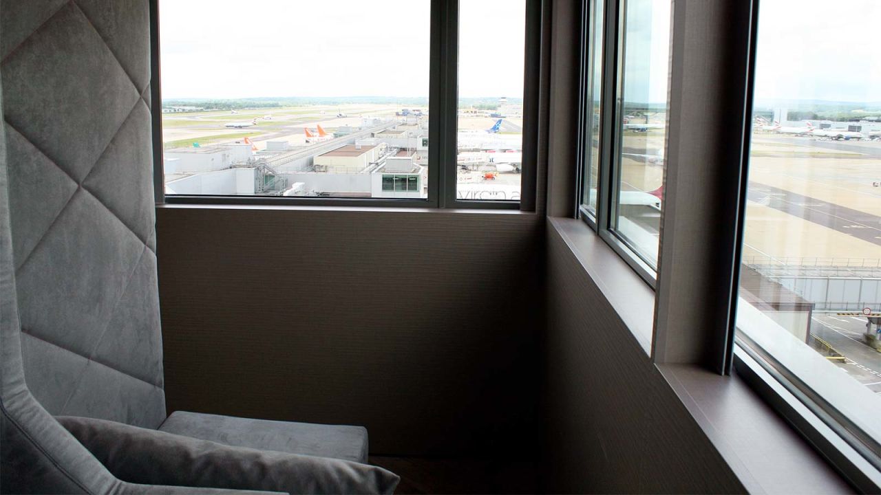 <strong>Time to relax:</strong> Comfy furniture and a world-class view over Gatwick's South Terminal at the BLOC Hotel.