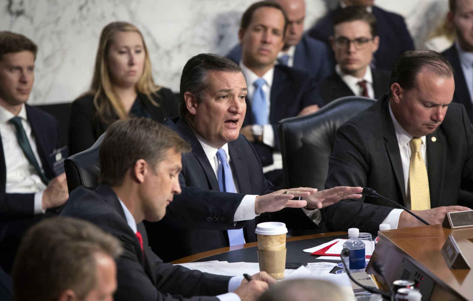 Sen. Ted Cruz makes an opening statement Tuesday. The Texas Republican <a href="index.php?page=&url=https%3A%2F%2Fwww.cnn.com%2Fpolitics%2Flive-news%2Fkavanaugh-hearing-dle%2Fh_99f1d3852645d3f25fd3b69394601210" target="_blank">accused Democrats</a> of opposing Kavanaugh as a means of relitigating the 2016 presidential election.