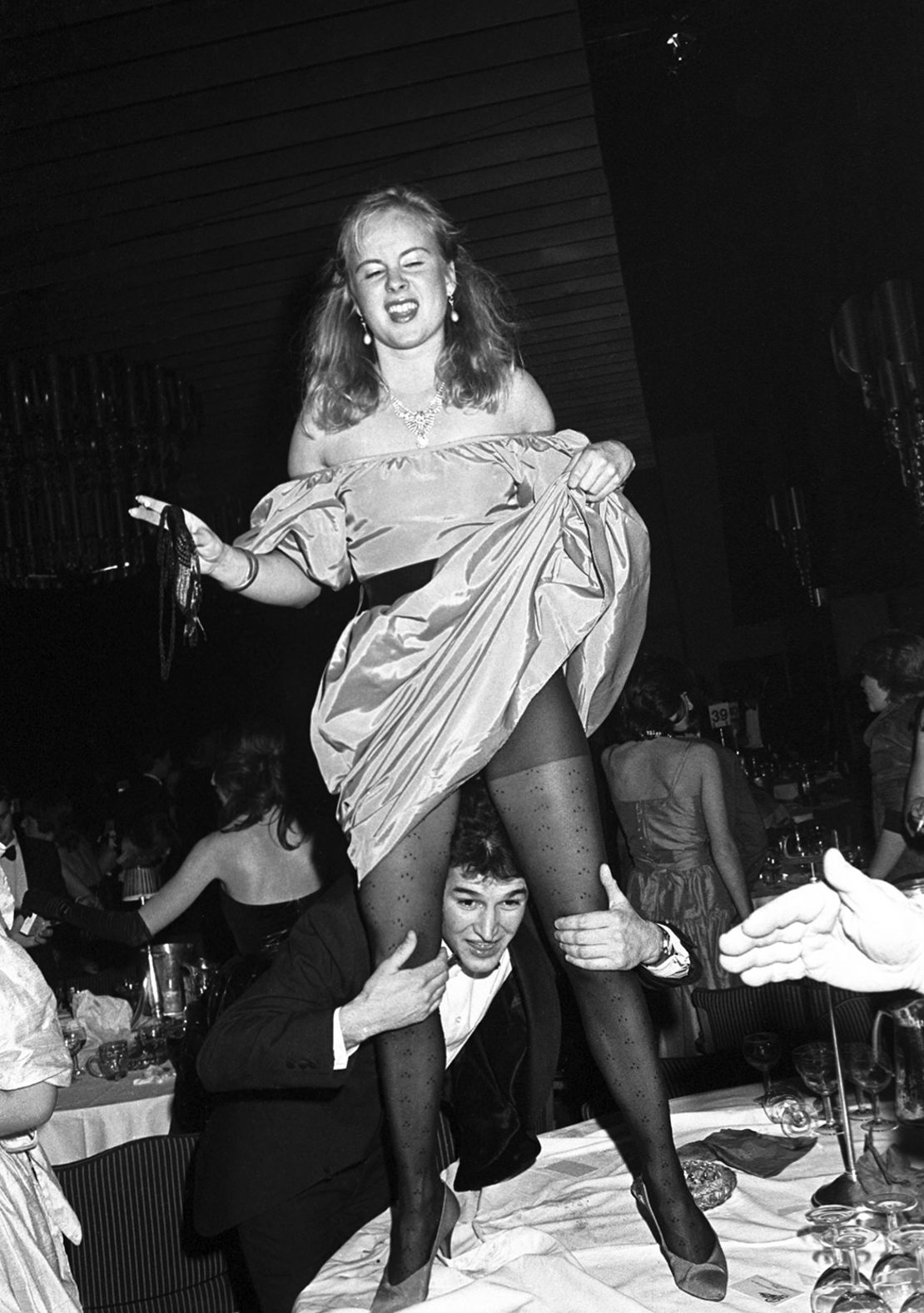 Benita Douglas-Robertson above Matt Gomez at the Blizzard Ball, London, 1981 