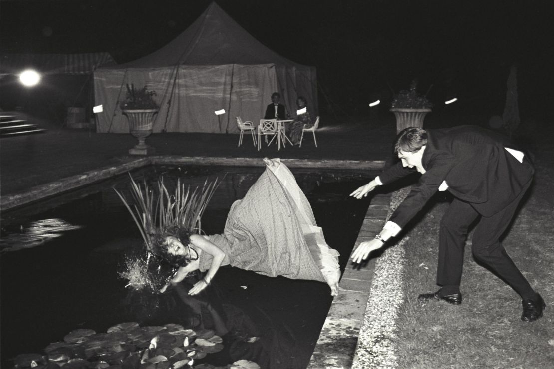 Debutante pushed into a lily pond during the Martin Betts Dance, Ascot, 1982 