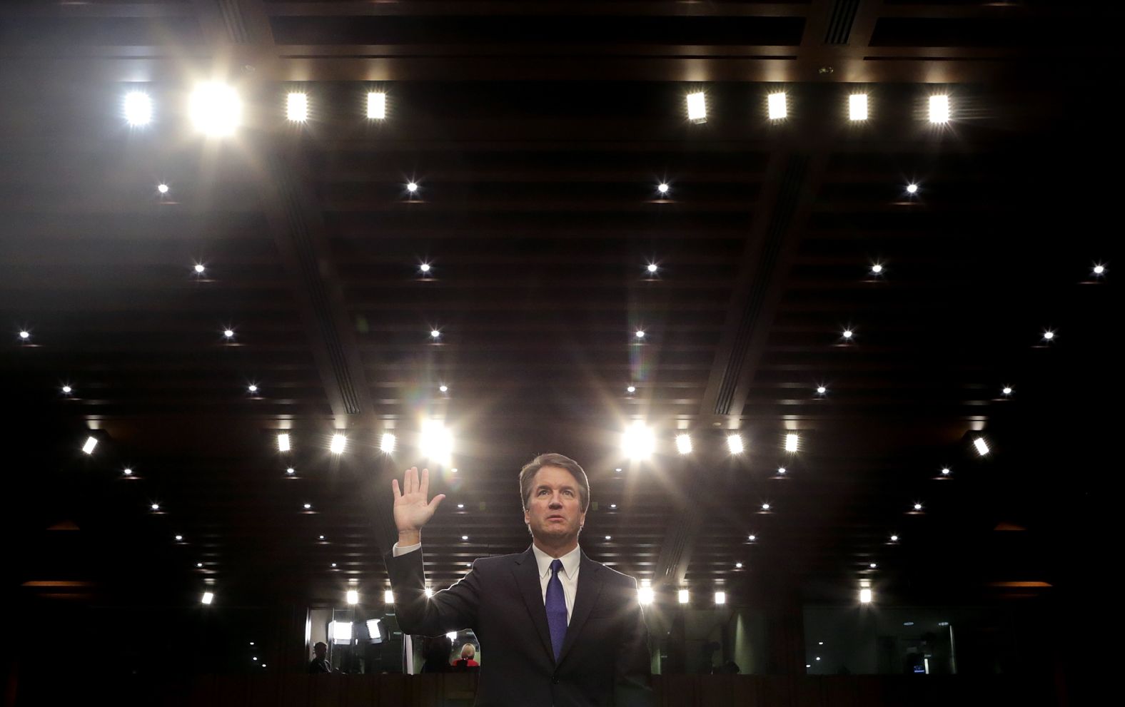 Kavanaugh is sworn in before the Senate Judiciary Committee on Tuesday.