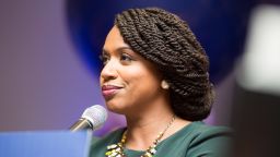 BOSTON, MA - SEPTEMBER 04:  Ayanna Pressley, Boston City Councilwomen and House Democratic candidate, gives a victory speech at her primary night gathering after her opponent Mike Capuano conceded on September 4, 2018 in Boston, Massachusetts. Pressley beat Capuano, a 10-term incumbent, in Massachusetts' 7th District.  (Photo by Scott Eisen/Getty Images)