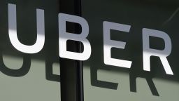 In this photo taken on May 08, 2018, the Uber logo is seen at the second annual Uber Elevate Summit at the Skirball Center in Los Angeles, California.