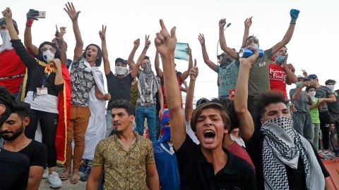 Iraqi protesters demonstrate against the government Monday, September 4, over the lack of basic services in Basra.