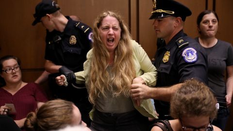 Protesters disrupt the confirmation hearing for Supreme Court nominee Judge Brett Kavanaugh before the Senate Judiciary Committee in the Hart Senate Office Building on Capitol Hill September 4, 2018.