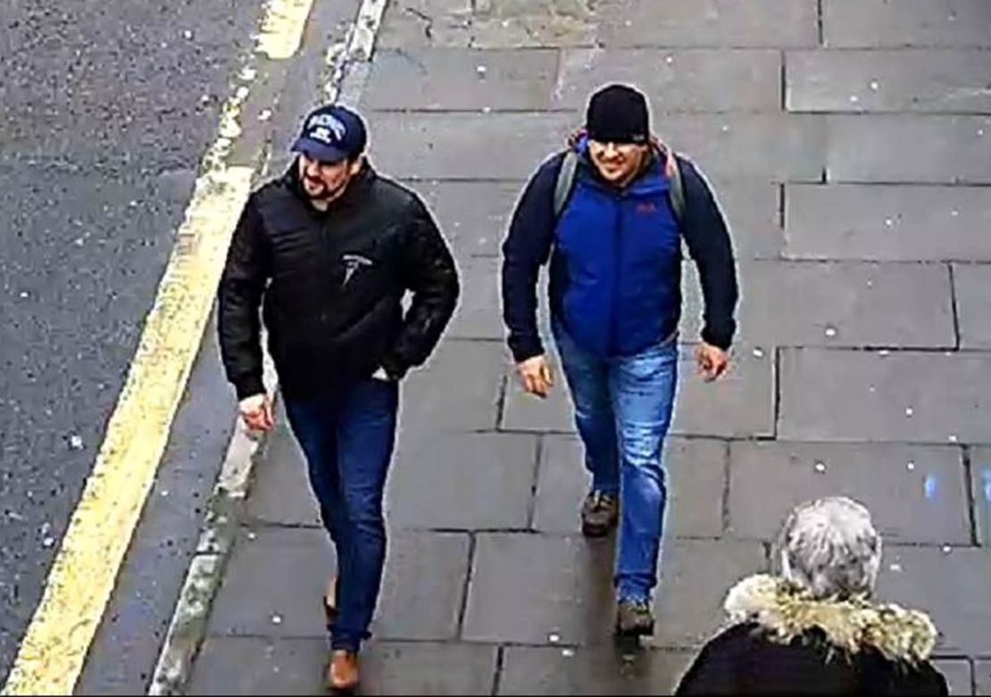 The Salisbury Novichok poisoning suspects, named as Alexander Petrov and Ruslan Boshirov, are shown on CCTV in Salisbury on March 4, 2018.