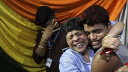 epa07000155 Indian activists of the lesbian, gay, bisexual, and transgender (LGBT) community react after the hearing at the Supreme Court, at the Humsafar Trust in Mumbai, India, 06 September 2018. India's Supreme Court ruled on 06 September 2018, that gay sex is no longer a criminal offence. Five Supreme Court judges repealed a colonial-era law (section 377) and legalize gay sex between consenting adults.  EPA-EFE/DIVYAKANT SOLANKI