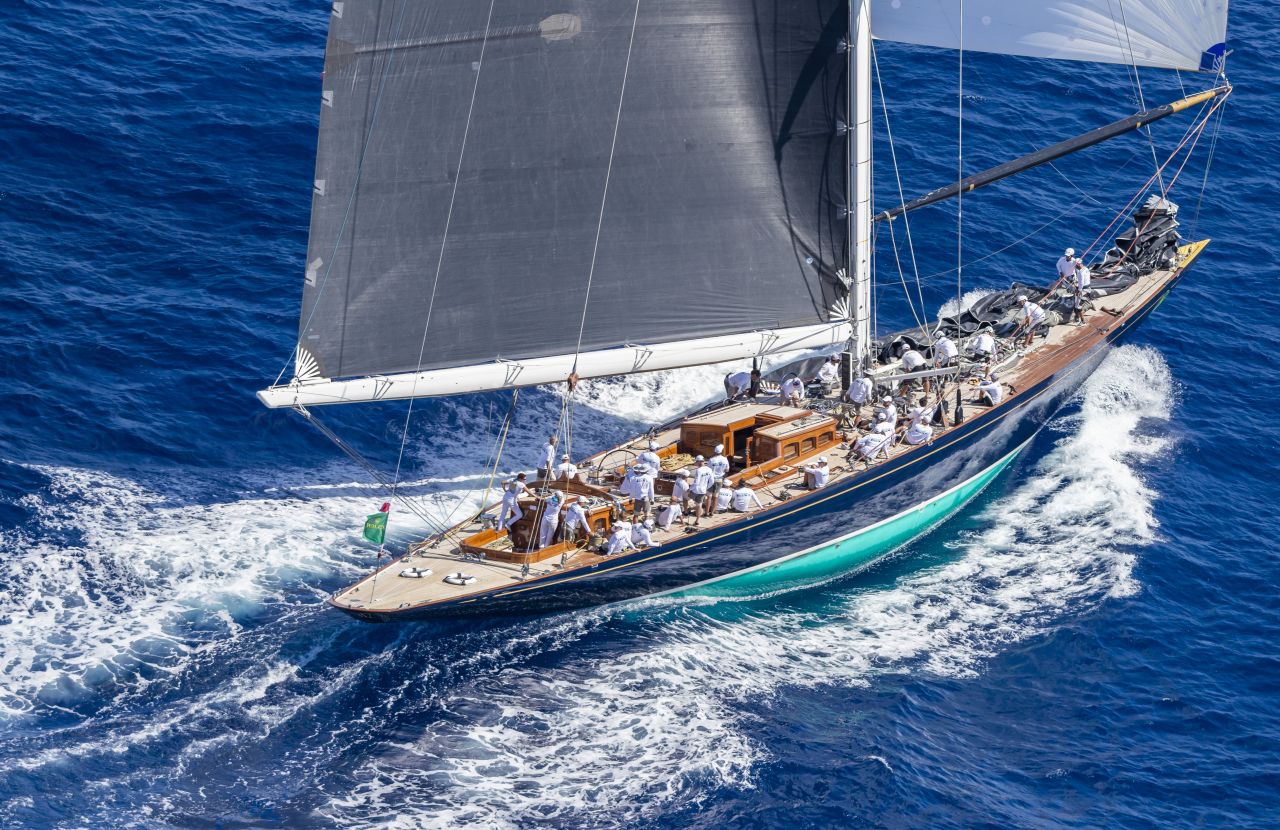 The 140-foot Topaz is one of three elegant J-Class yachts competing at the 29th Maxi Yacht Rolex Cup. 