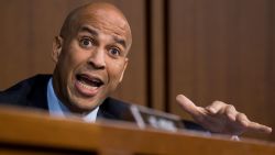 UNITED STATES - SEPTEMBER 6: Sen. Cory Booker, D-N.J., threatens to release committee confidential documents during the start of day three of Brett Kavanaugh's confirmation hearing to be Associate Justice of the Supreme Court in the Senate Judiciary Committee on Thursday morning, Sept. 6, 2018. (Photo By Bill Clark/CQ Roll Call)