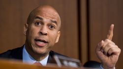 UNITED STATES - SEPTEMBER 6: Sen. Cory Booker, D-N.J., threatens to release committee confidential documents during the start of day three of Brett Kavanaugh's confirmation hearing to be Associate Justice of the Supreme Court in the Senate Judiciary Committee on Thursday morning, Sept. 6, 2018. (Photo By Bill Clark/CQ Roll Call) (CQ Roll Call via AP Images)