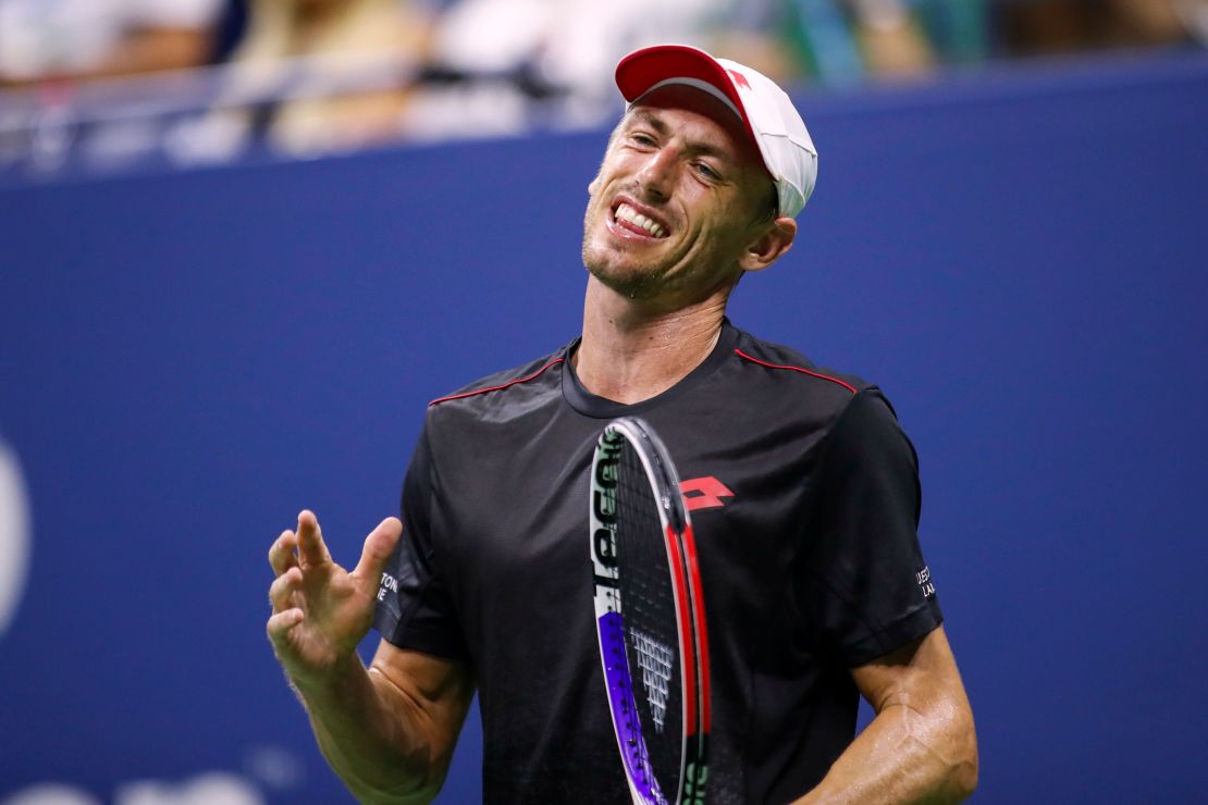 Millman reacts after losing a point to Djokovic during their quarterfinal match.