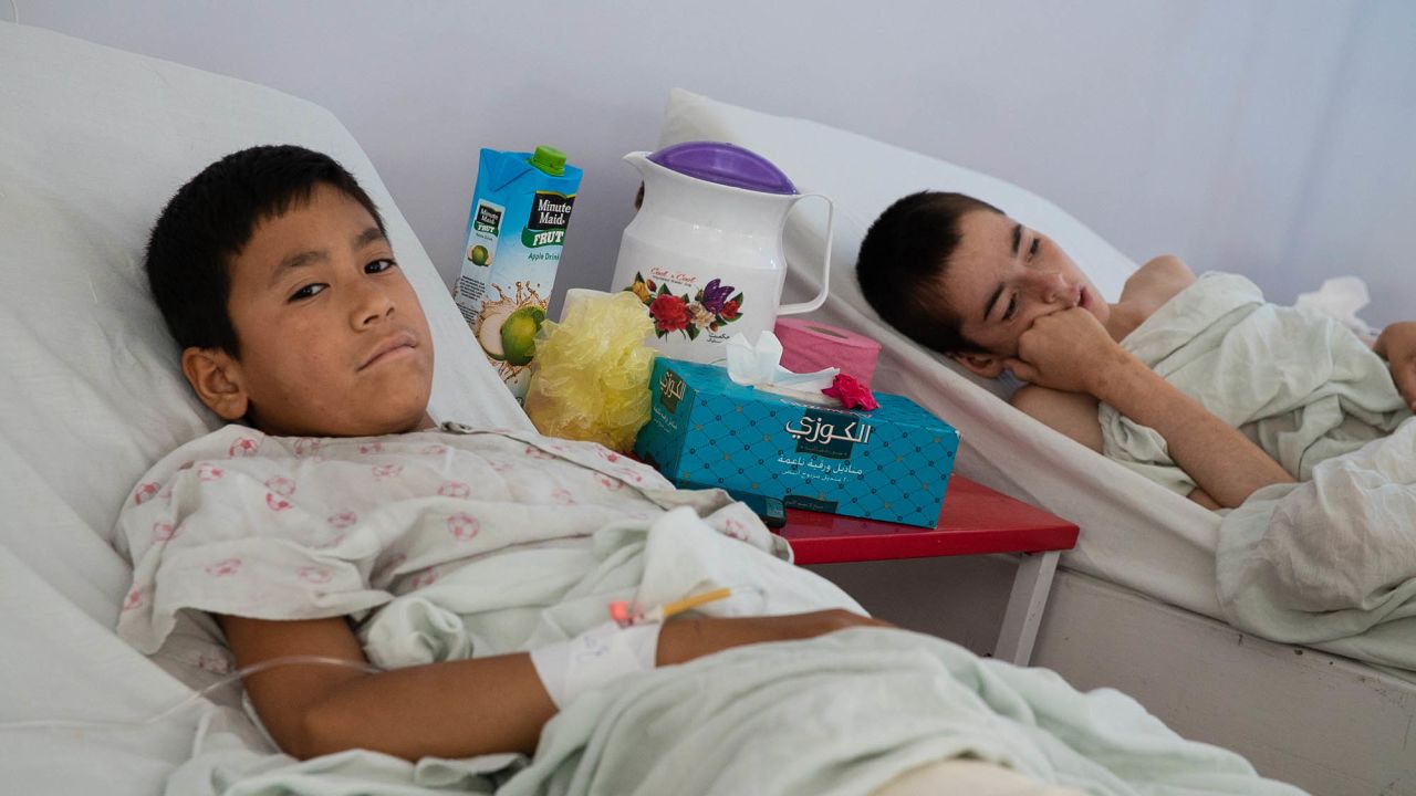 Two young boys recover in the children's ward of Emergency's Surgical Center in Kabul. Around 30% of all patients the Italian NGO Emergency treats at the specialized hospital are children.