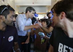 HORSESHOE BAY, TX - U.S. Rep Beto O'Rourke (D-TX) of El Paso greets supporters after a town hall meeting at the Quail Point Lodge on August 16, 2018 in Horseshoe Bay, Texas.