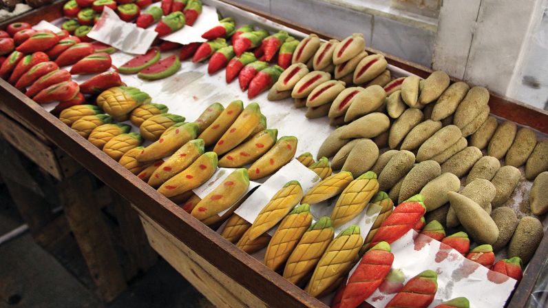 <strong>Pepita marzipan. </strong>In the markets of southern Mexico, marzipan shaped from ground pumpkin seeds is sold in colorful shapes. The recipe for this historic treat arrived in the Americas alongside conquistadors and Catholics. Find the modern-day version in <a href="index.php?page=&url=https%3A%2F%2Fwww.amazon.com%2FYucat%25C3%25A1n-Recipes-Culinary-Expedition-William%2Fdp%2F0292735812%2Fref%3Das_li_ss_tl%3Fs%3Dbooks%26ie%3DUTF8%26qid%3D1539266866%26sr%3D1-1%26keywords%3DYucat%25C3%25A1n%3A%2BRecipes%2Bfrom%2Ba%2BCulinary%2BExpedition%26linkCode%3Dll1%26tag%3Dtravel0410-20%26linkId%3Dfc20855a1701341e2ff4fcb3ceda8768%26language%3Den_US" target="_blank" target="_blank">David Sterling's "Yucatán: Recipes from a Culinary Expedition."</a>