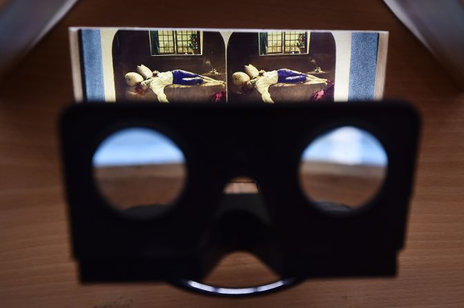 The stereoscope was another popular device at the time. Much like a virtual reality headset, when viewers looked into the eyepieces they would perceive two 2D photographs as 3D. <br /><br />This Victorian stereoscopic photograph by Michael Burr is a recreation of a Henry Wallis' painting entitled 'Chatterton,' and was part of an <a href="https://www.tate.org.uk/press/press-releases/dr-brian-may-lends-rare-victorian-3d-photographs-tate-britain" target="_blank" target="_blank">exhibition</a> at the Tate Britain in London in 2014.