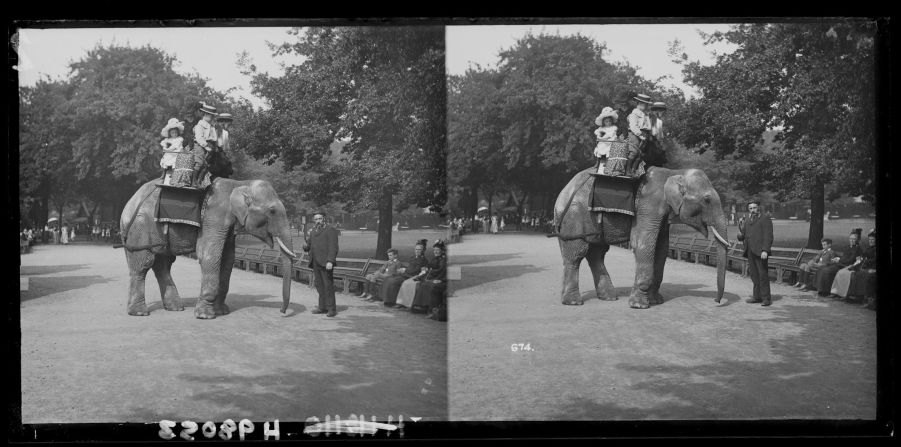 A family enjoy a ride on an elephant at London Zoo in Regent's Park, circa 1895. 