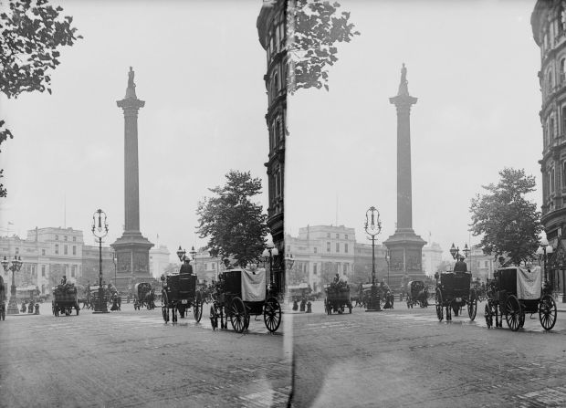 Nelson's Column in Trafalgar Square, circa 1900. 