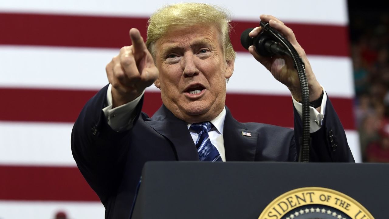 President Donald Trump speaks at a rally at Rimrock Auto Arena in Billings, Mont., Thursday,  September 6.