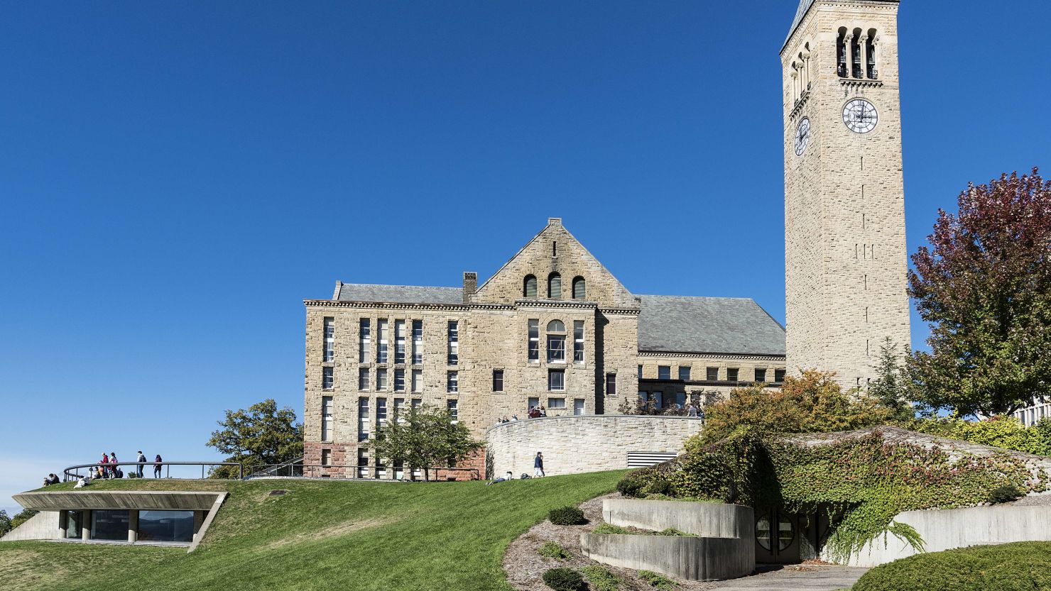 Library and McGraw bell tower on the Cornell University campus.