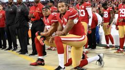 SANTA CLARA, CA - SEPTEMBER 12:  Colin Kaepernick #7 and Eric Reid #35 of the San Francisco 49ers kneel in protest during the national anthem prior to playing the Los Angeles Rams in their NFL game at Levi's Stadium on September 12, 2016 in Santa Clara, California.  (Photo by Thearon W. Henderson/Getty Images)