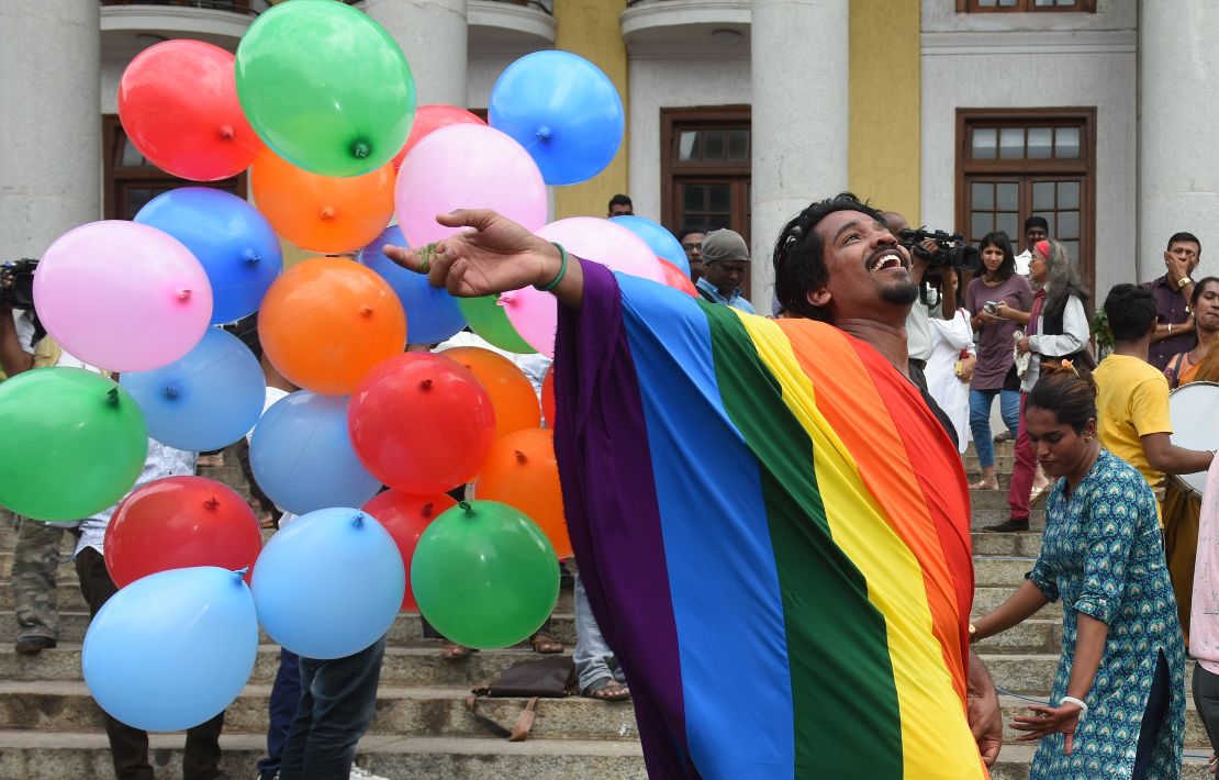 LGBT activists celebrate after the verdict by Supreme Court of India which stuck down on the British-era section 377 of the penal code that penalized people for their sexual orientation and ordered that gay sex among consenting adults is not an offence.