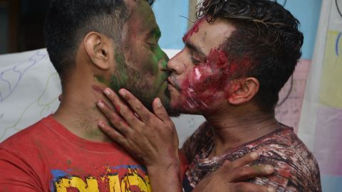 Two men kiss as members of the LGBT community celebrated the Supreme Court's ruling. "The law had become a weapon for harassment for the LGBT community," Chief Justice Dipak Misra said as he announced the landmark verdict. 
