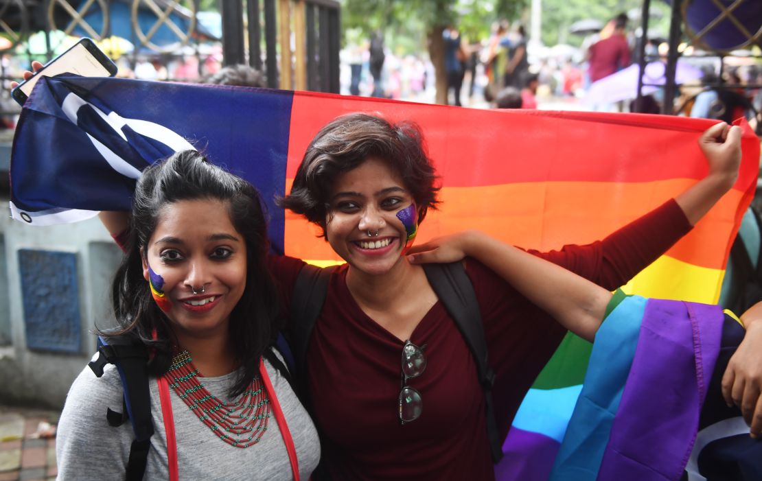 Women celebrate in Kolkata. Activists said the next stage of the fight will be for full legal protections and equality for LGBT people. 