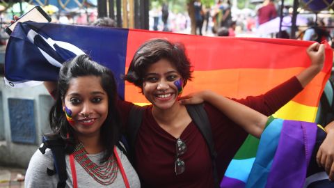 Women celebrate in Kolkata. Activists said the next stage of the fight will be for full legal protections and equality for LGBT people. 