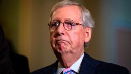 Senate Majority Leader Mitch McConnell (R-KY) speaks with fellow Senate Republicans during a news conference following the weekly Senate Republicans policy luncheon, on Capitol Hill, on July 10, 2018 in Washington, DC. (Al Drago/Getty Images)