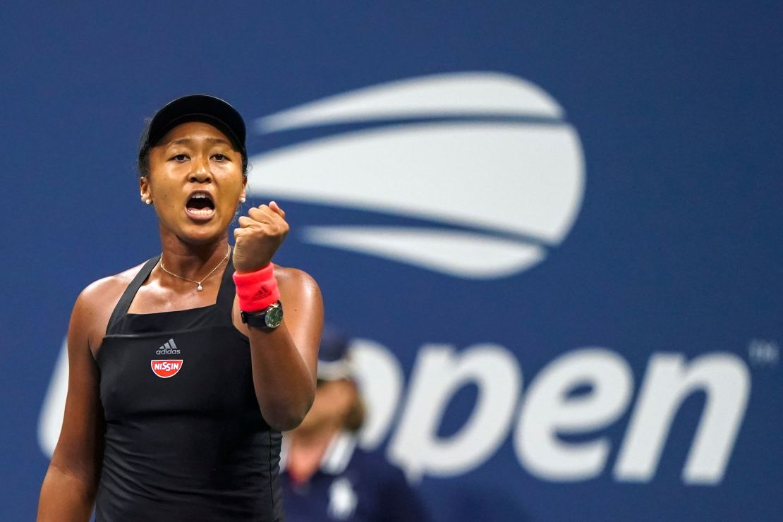 Osaka celebrates a point against Keys.