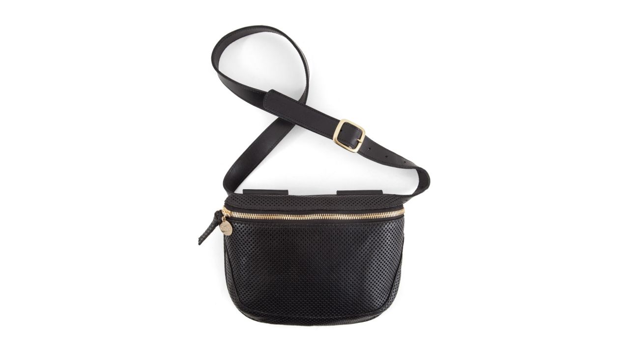 <strong>Clare V.:</strong> This<a href="https://www.clarev.com/products/fannypack-black-perf-unlined" target="_blank" target="_blank"> version of the belt bag</a> is available in "Black Perf," perforated heavyweight Italian cowhide, for $299.