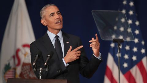 URBANA, IL - SEPTEMBER 07: Former President Barack Obama speaks to students at the University of Illinois where he accepted the Paul H. Douglas Award for Ethics in Government on September 7, 2018 in Urbana, Illinois. The award is an annual honor given by the university's Institute of Government and Public Affairs to recognize public officials who have made significant contributions in public service. (Photo by Scott Olson/Getty Images)