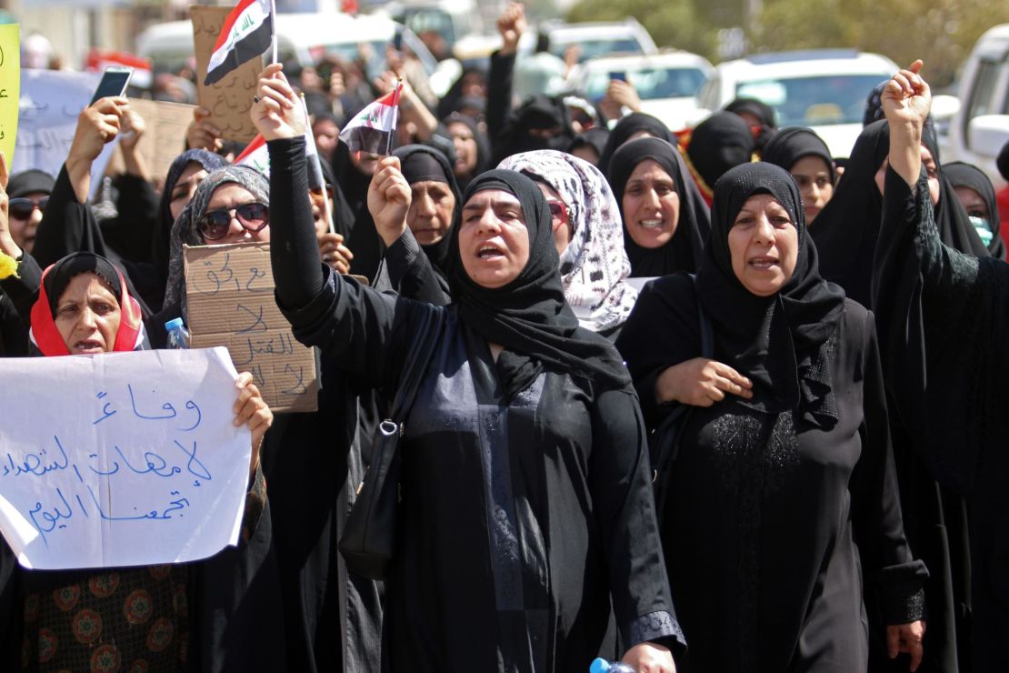 Iraqi women demonstrate against the government and the lack of basic services on Friday in Basra. 