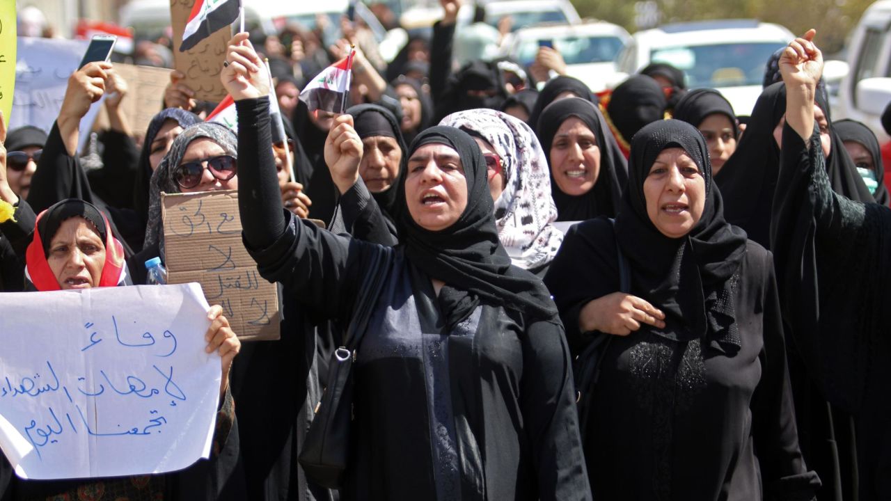 Iraqi women demonstrate against the government and the lack of basic services on Friday in Basra.