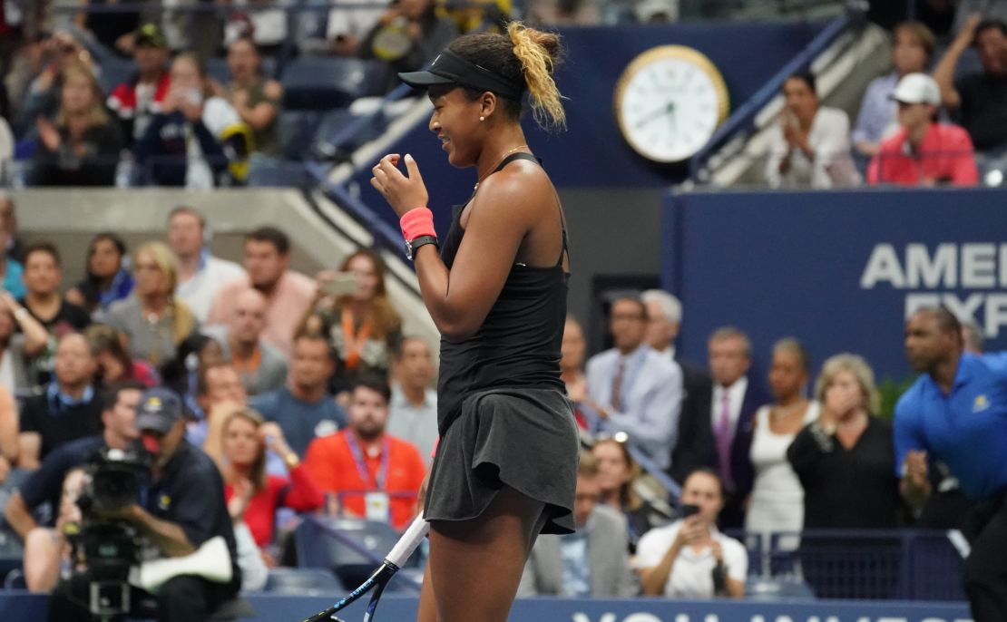 Naomi Osaka reacts after winning the US Open, beating Serena Williams. 