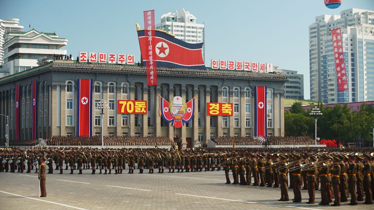 Soldiers inside North Korea's Kim Il Sung square.