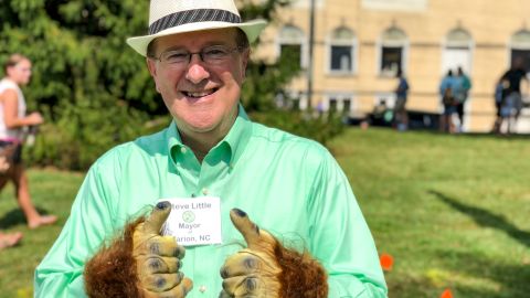 Mayor Steve Little gave Marion's first Bigfoot festival two thumbs up.