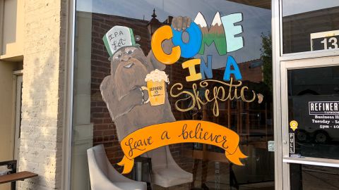 "Come in a skeptic, leave a believer," said the window of local taproom Refinery 13.
