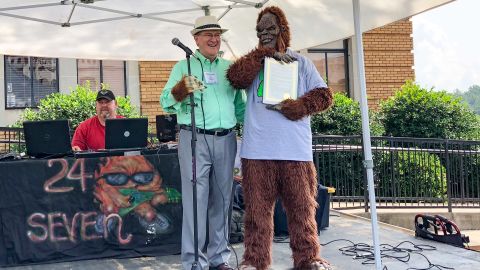 Mayor Steve Little presented Bigfoot with a declaration naming him Marion's official animal for the day. 