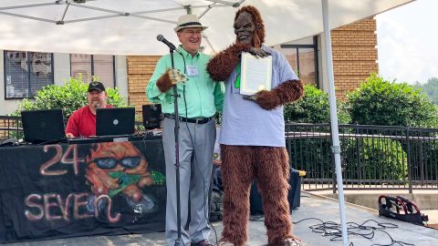 Mayor Steve Little presented Bigfoot with a declaration naming him Marion's official animal for the day.