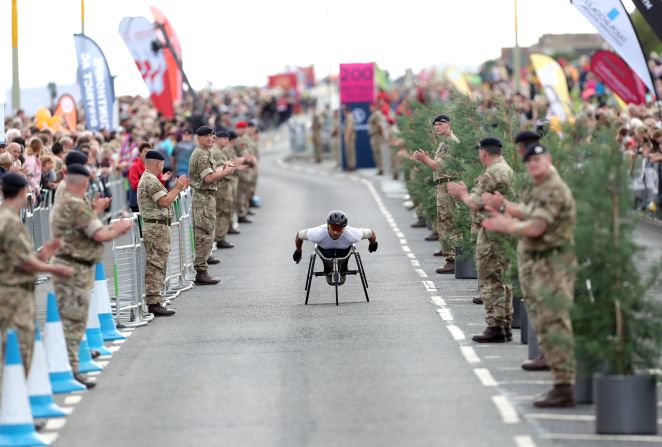 Johnboy Smith finishes second in the Men's Wheelchair Race during the 2018 Simplyhealth Great North Run on Sunday, September 9, in Newcastle, Great Britain.