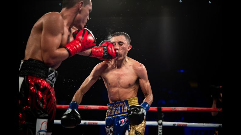WBC super flyweight boxer Felipe Orucuta of Nicolas Romero, Mexico, fights Juan Francisco Estrada of Sonora, Mexico, at The Forum on Saturday, September 8, in Inglewood, California.