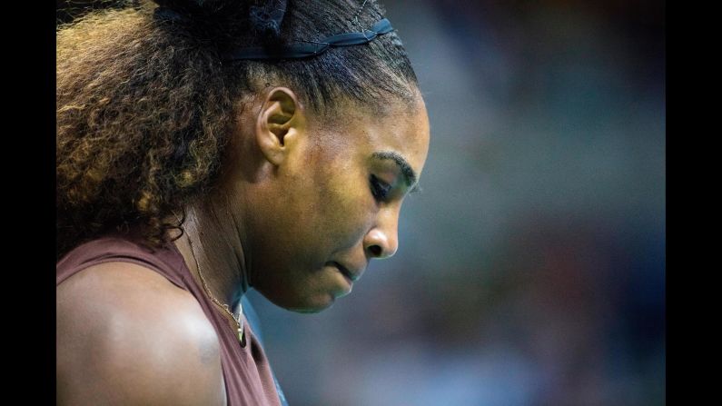 Serena Williams after discussions with the tournament officials during her match against Naomi Osaka of Japan in the Women's Singles Final on Saturday, September 8. <a href="index.php?page=&url=https%3A%2F%2Fwww.cnn.com%2F2018%2F09%2F09%2Ftennis%2Fserena-williams-fine-us-open%2Findex.html">The US Open has fined Serena Williams $17,000 for three code violations during her loss.</a> <a href="index.php?page=&url=http%3A%2F%2Fwww.cnn.com%2F2018%2F09%2F02%2Fsport%2Fgallery%2Fwhat-a-shot-sports-0902%2Findex.html"><strong>See 28 amazing sports photos from last week.</strong></a>