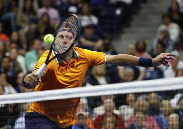 Juan Martin del Potro returns a shot to Novak Djokovic during the men's final of the US Open tennis tournament on Sunday, September 9, in New York.