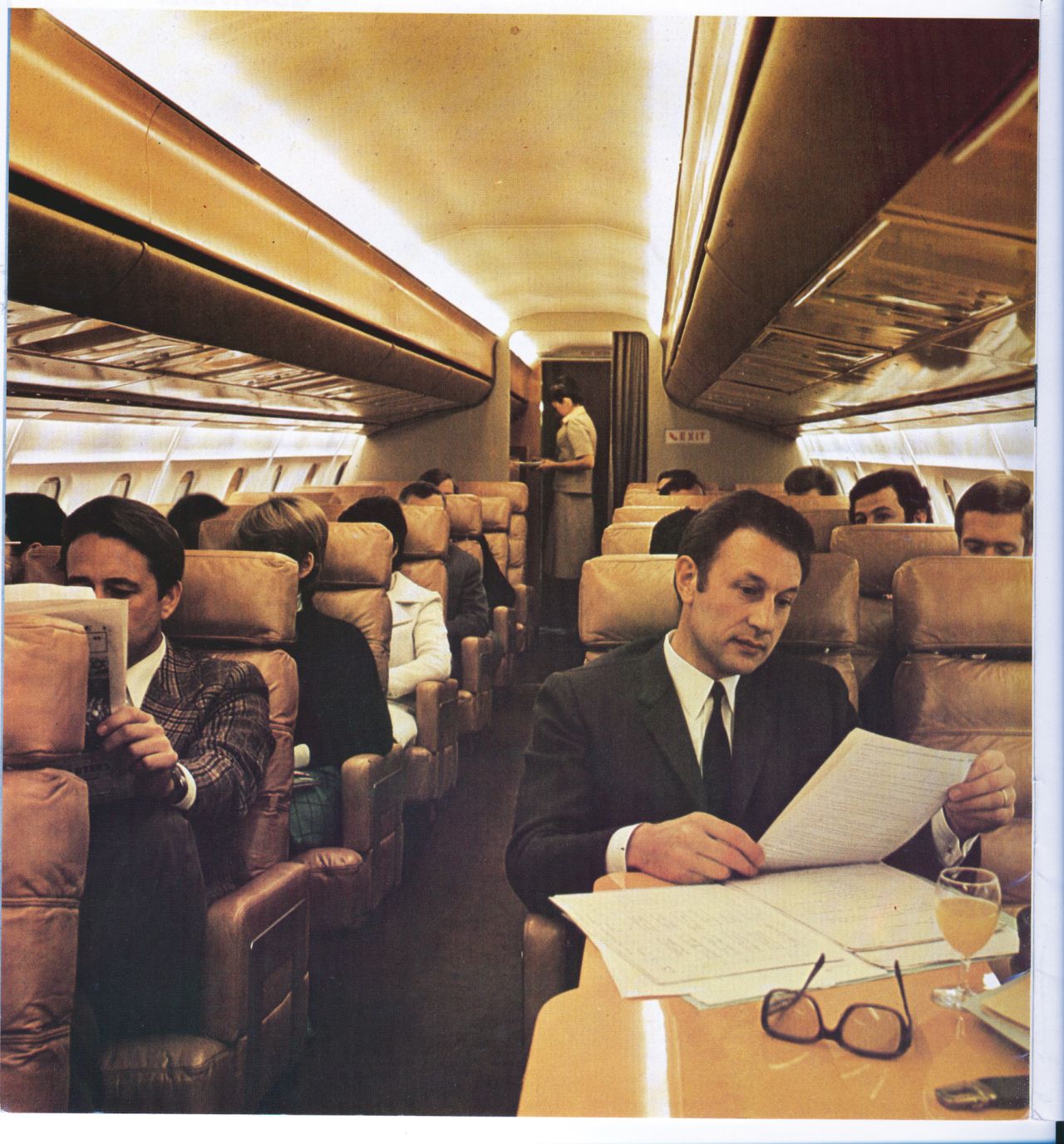 Original interior design of a British Airways Concorde cabin in the 1970s.