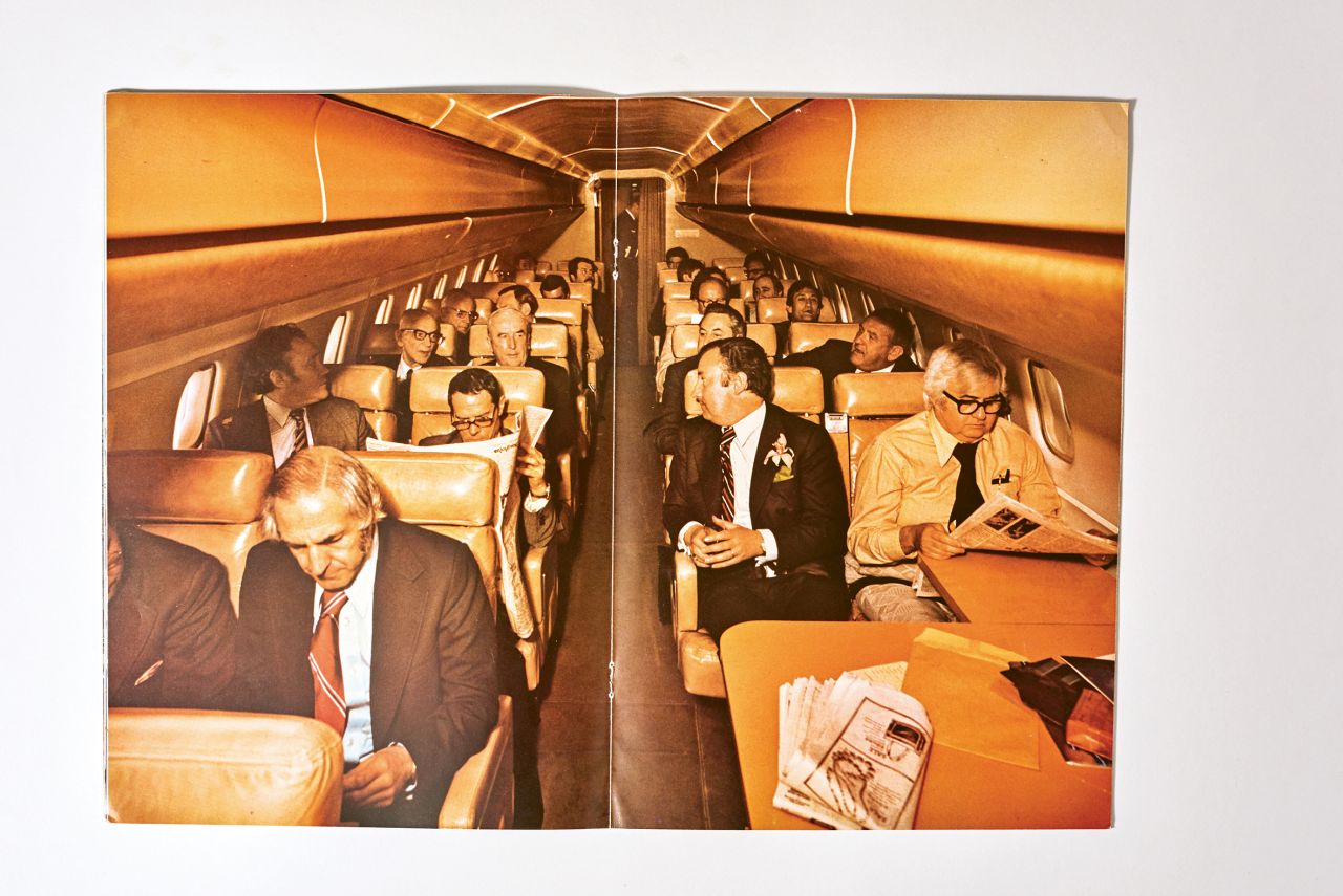 A British Airways Concorde cabin's original interior design, in the 1970s.