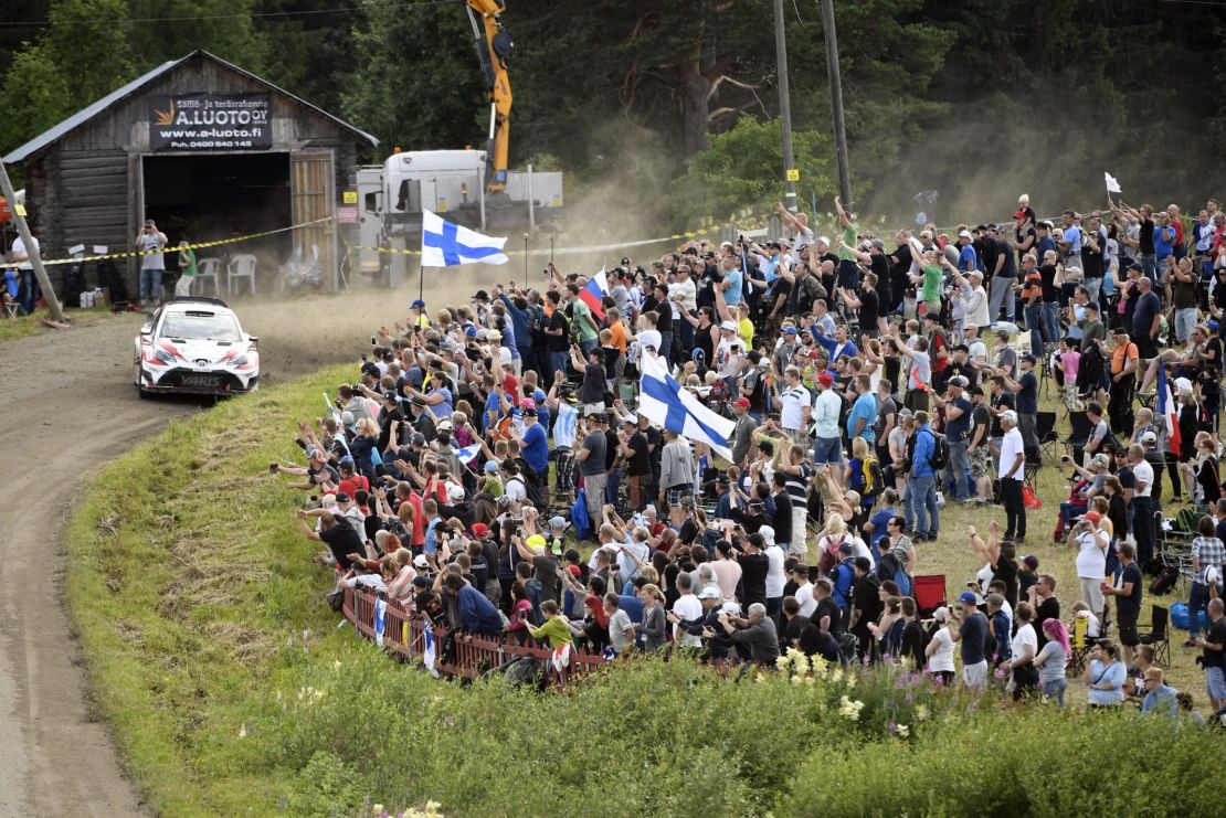 Fans cheer on TOYOTA's Finnish team during 2017 Neste Rally.